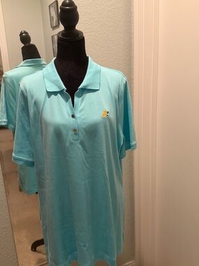 Kim Rogers Aqua Polo Shirt with Lemon Embroidered Patch NWT